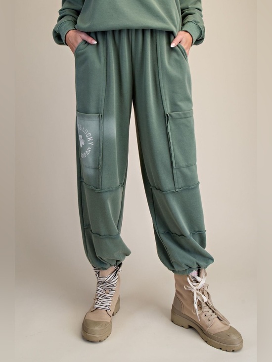 Pants - Easel Juniper Green Feeling Lucky Washed Terry Jogger Pants